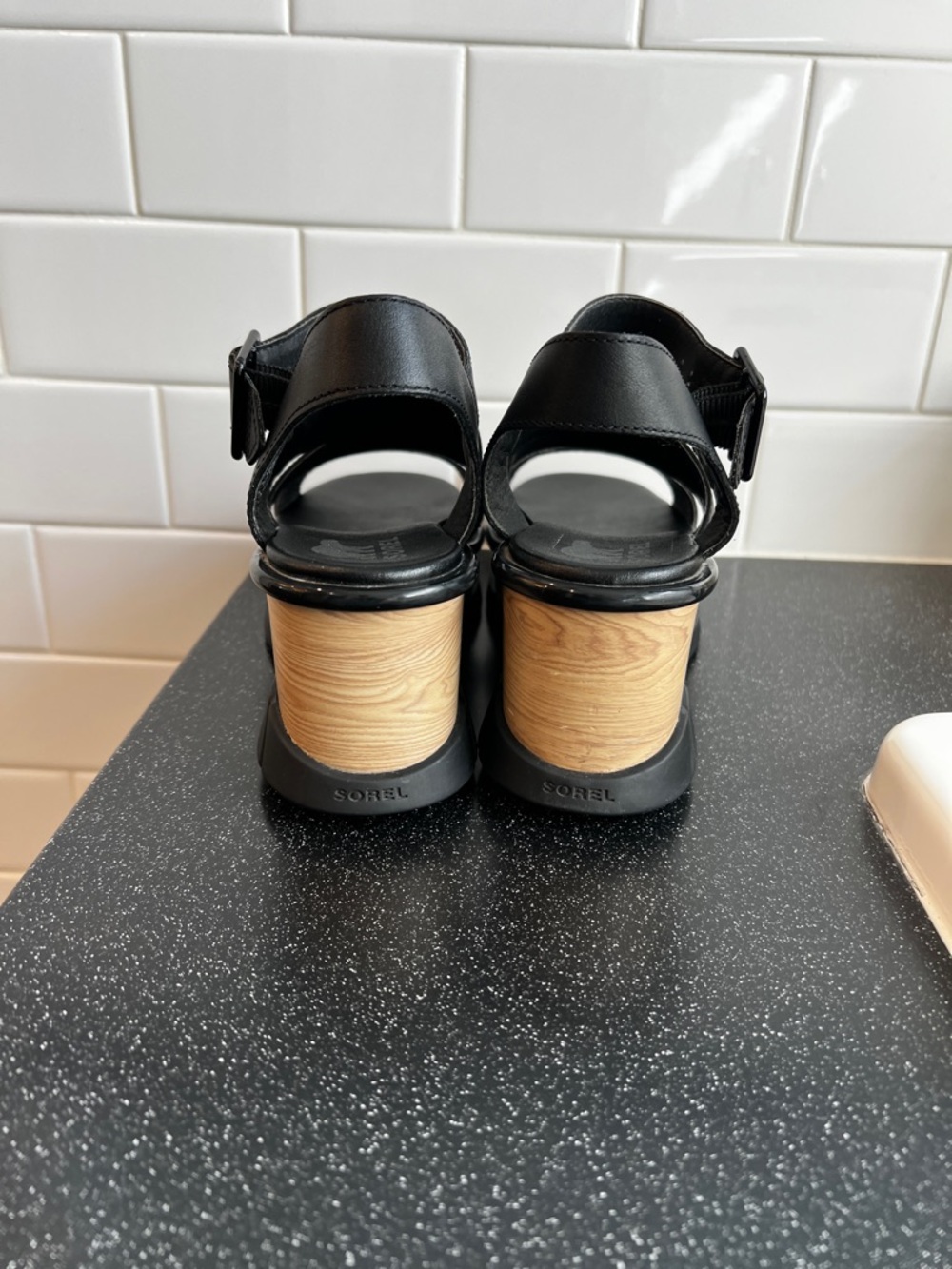Sorel Black Strappy Wedge Sandals - Picture 7 of 9